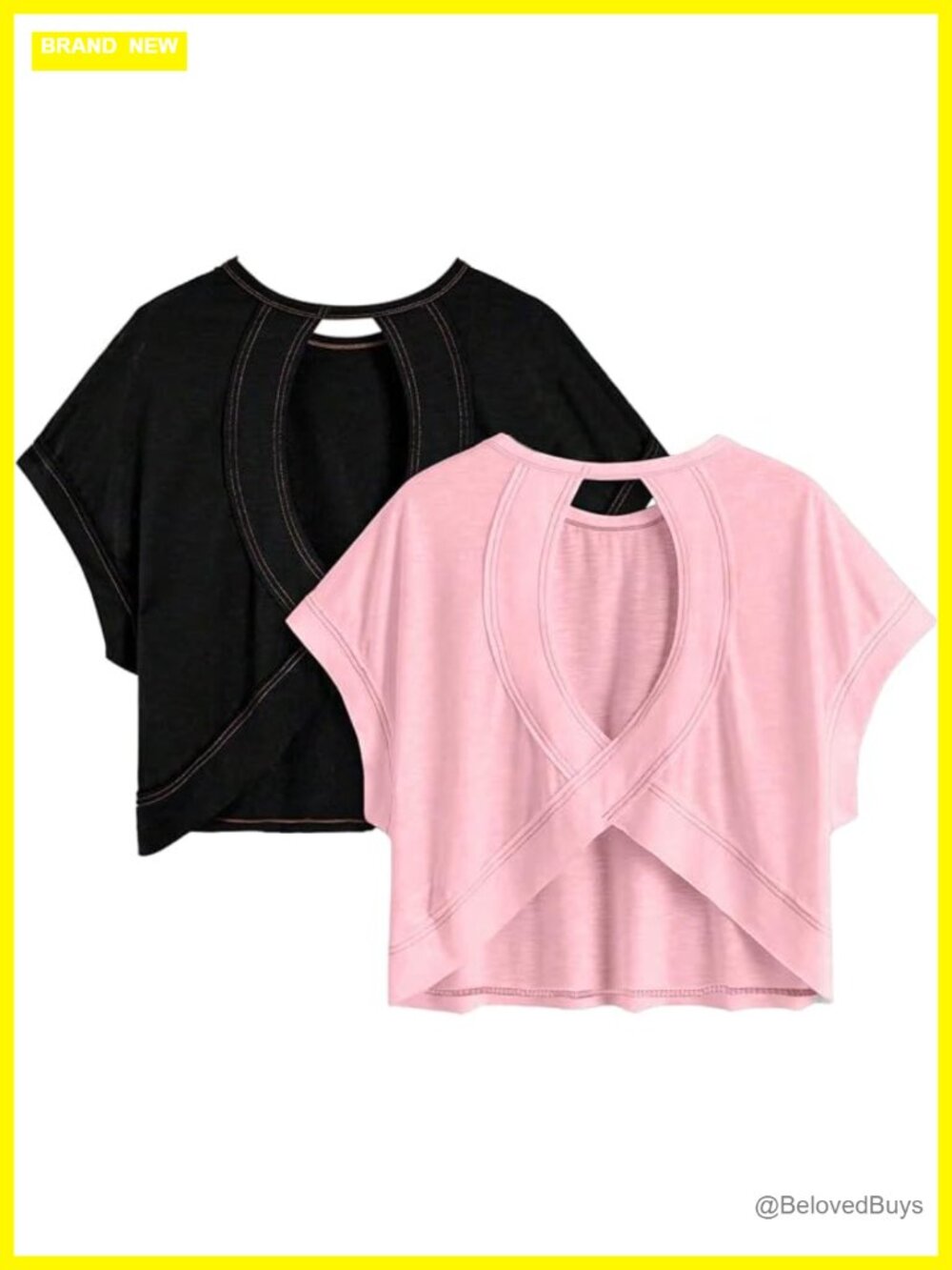 2 Piece Summer Open Back Tops Criss Cross Cut Out Backless Tee Short Sleeve